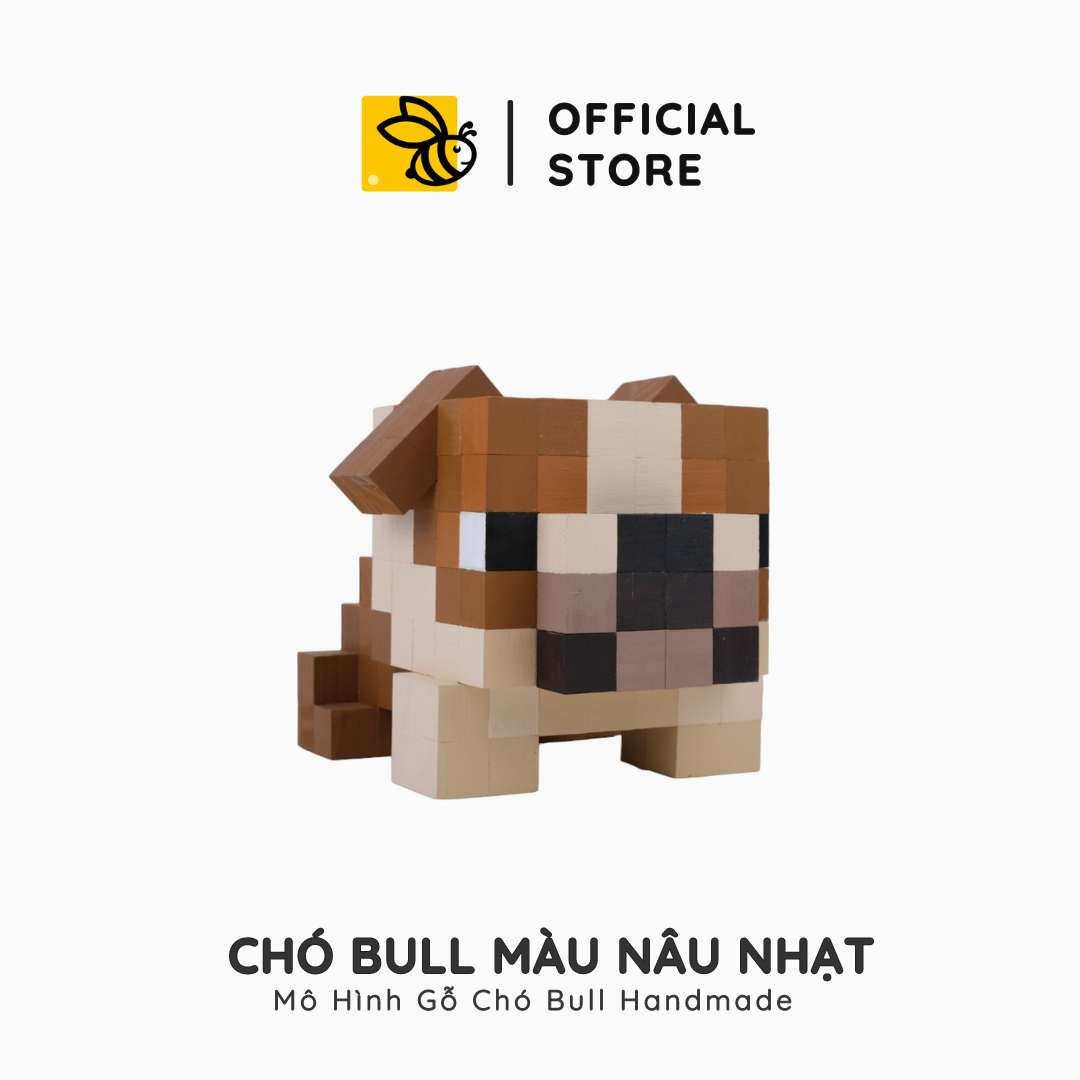 Mô Hình Gỗ Chó Bulldog Nâu Nhạt (Art Toy)