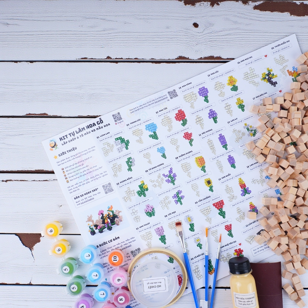 p5. KIT Tự Làm 10 Mô Hình Hoa Gỗ THU NHỎ 1cm (40 mẫu)