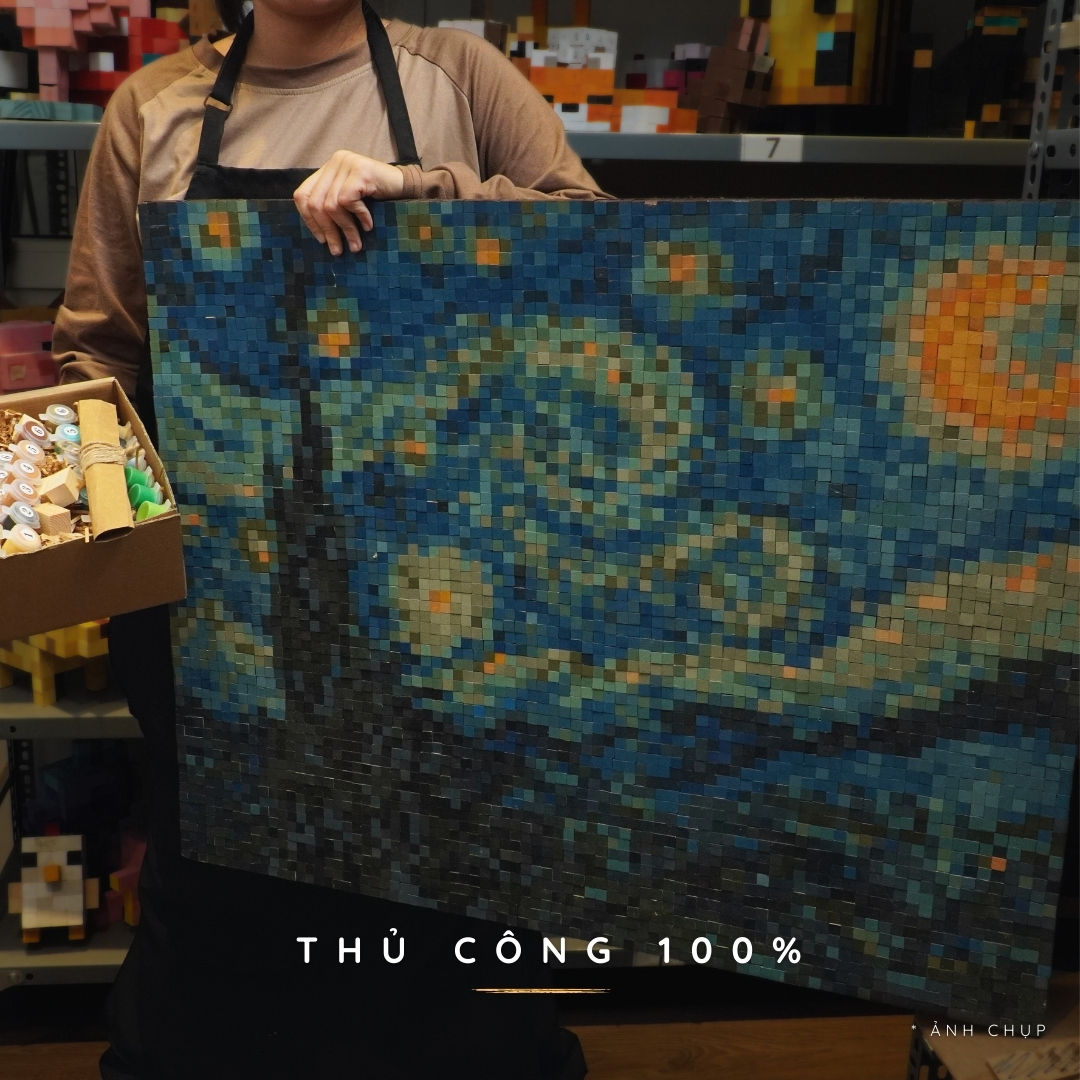 Tranh Pixel Gỗ Starry Night khổ lớn 80x63 cm (Chill)