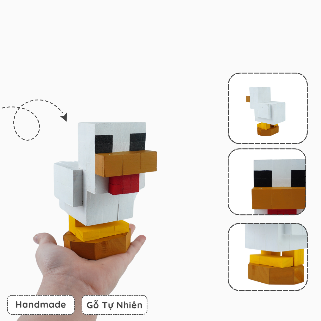 Mô Hình Gỗ Minecraft Chicken (size s)