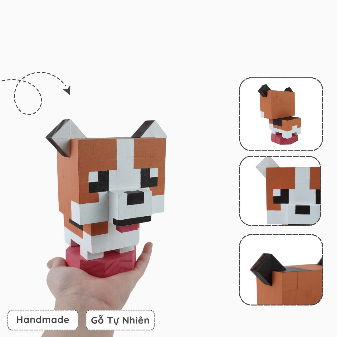 Mô Hình Gỗ Chó Corgi Màu Đậm (size s)