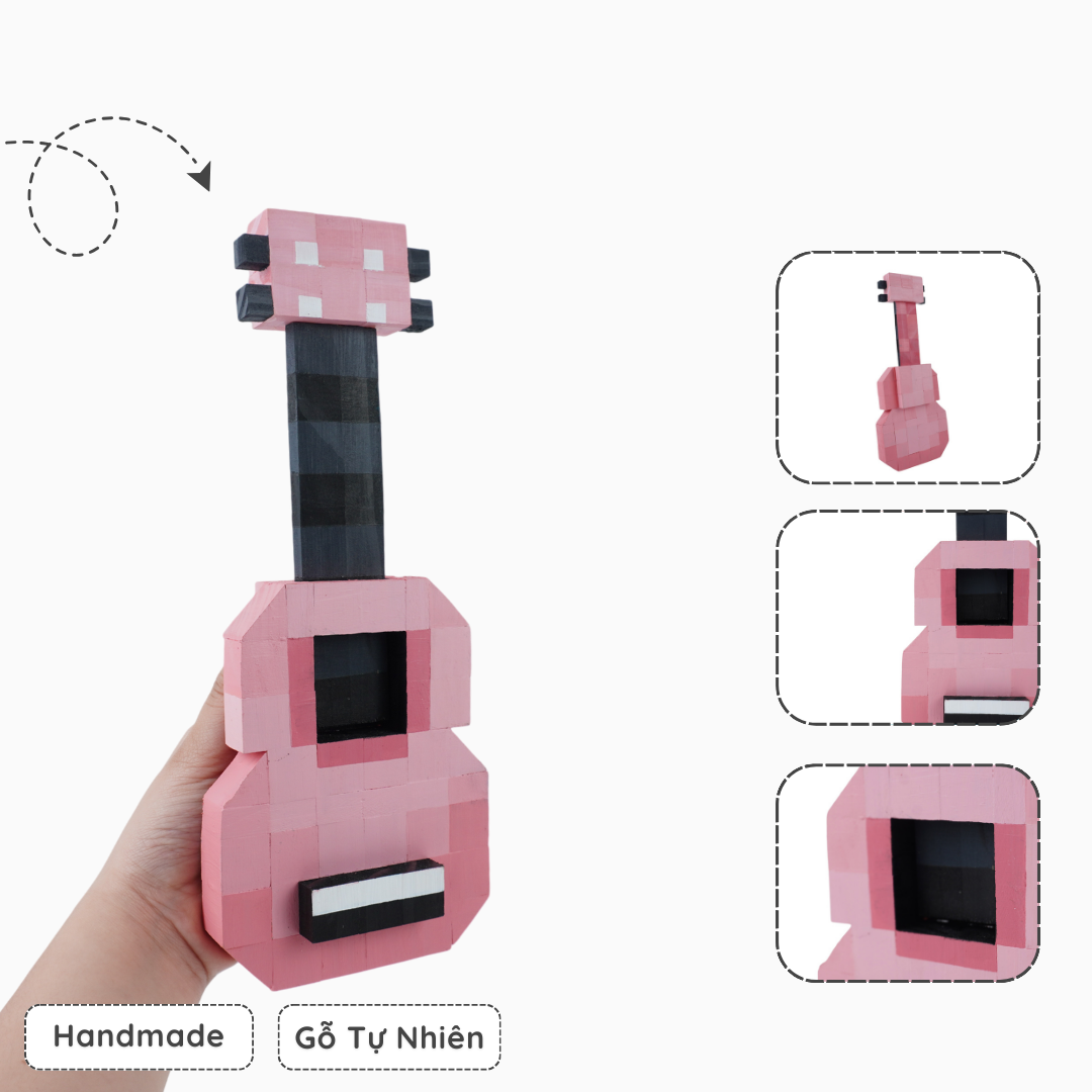 Mô Hình Gỗ Đàn Ukulele Hồng (size s)
