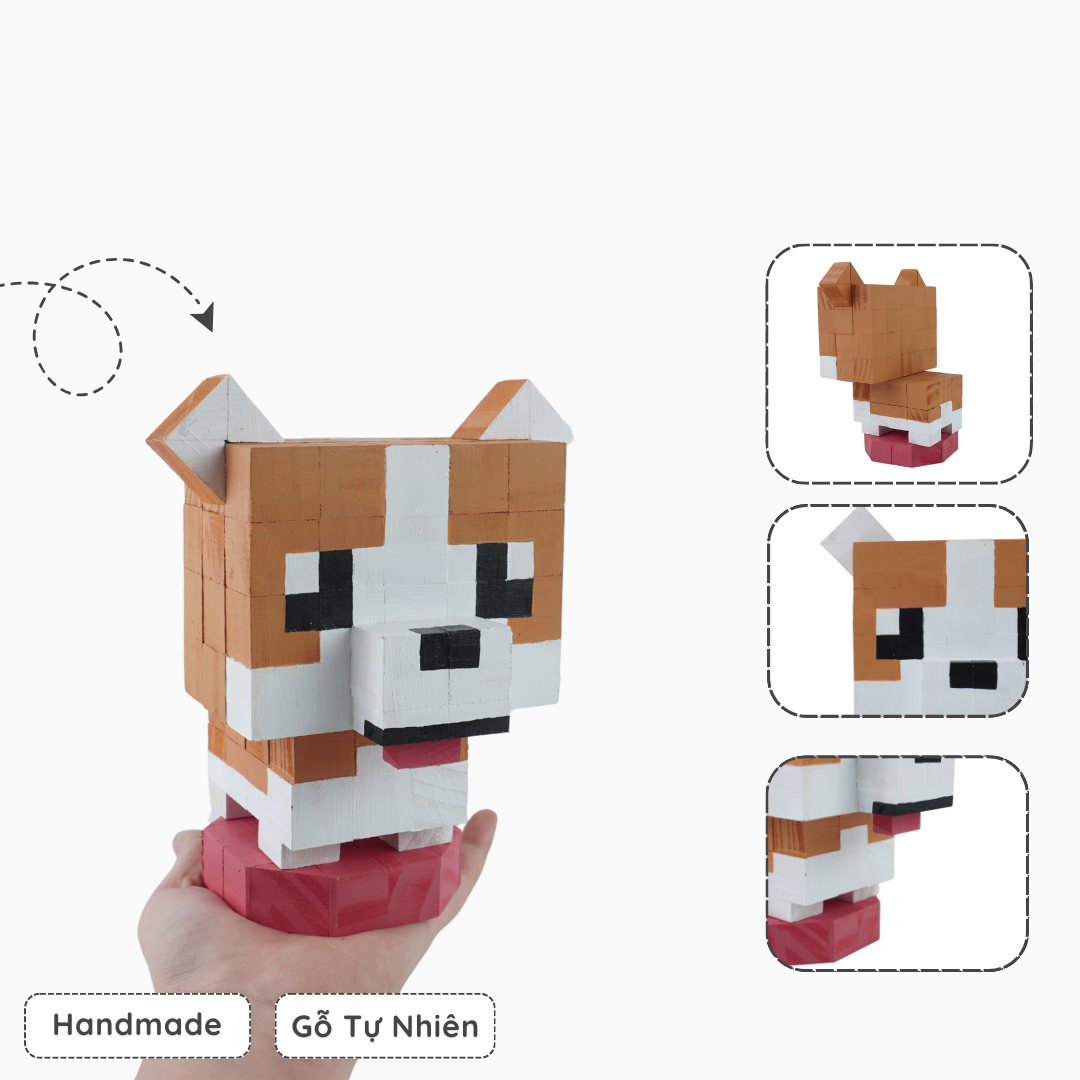 Mô Hình Gỗ Chó Corgi Nâu Nhạt (size s)