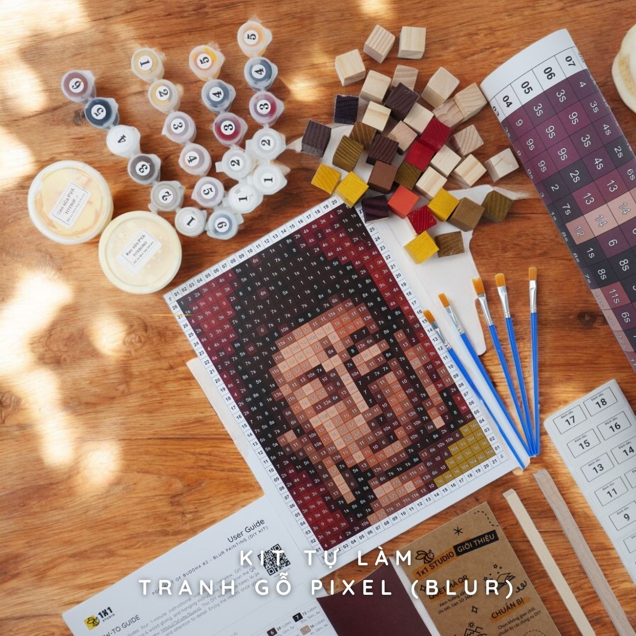 Kit Tự Làm Tranh Pixel Gỗ Chân Dung Phật mẫu 2 (Blur)