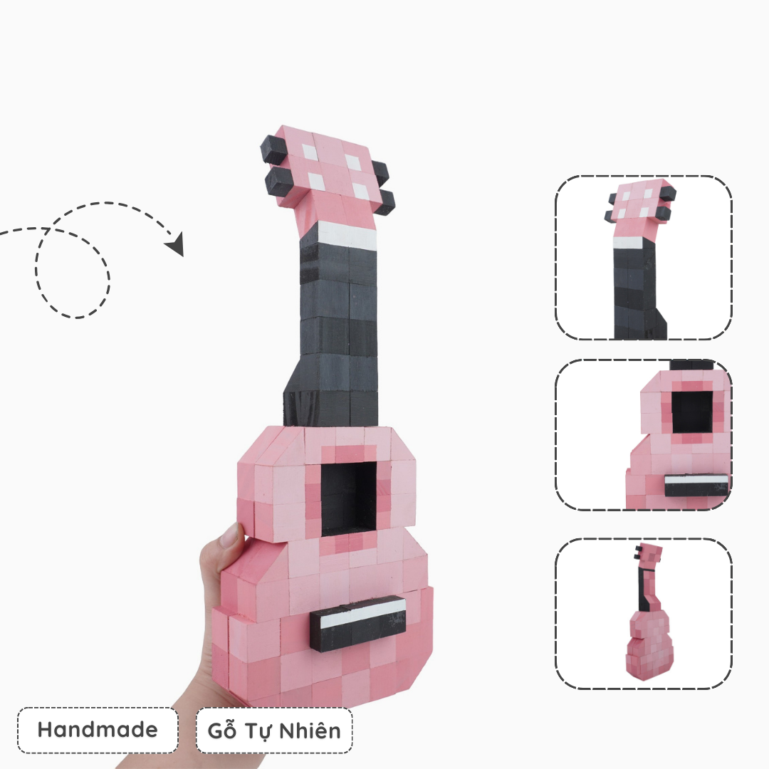 Mô Hình Gỗ Đàn Ukulele Hồng (Art Toy)