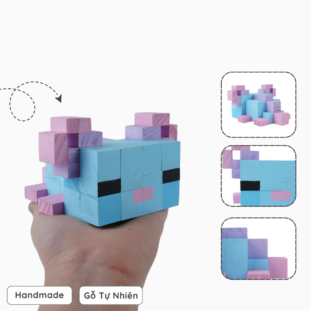 Mô Hình Gỗ Minecraft Axolotl Xanh (size s)