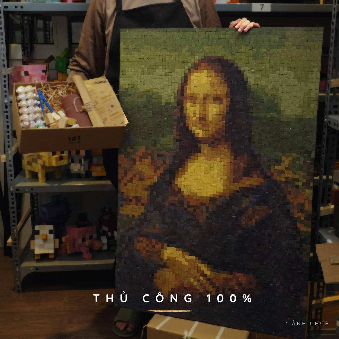 Tranh Pixel Gỗ Mona Lisa khổ lớn 90x60 cm (Chill)