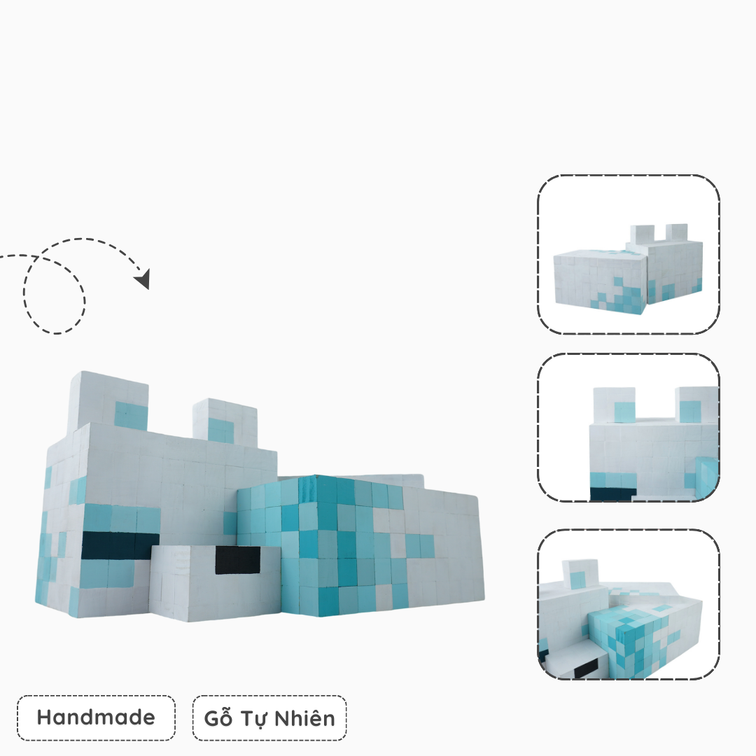 Mô Hình Gỗ Minecraft Cáo Tuyết (size XL)