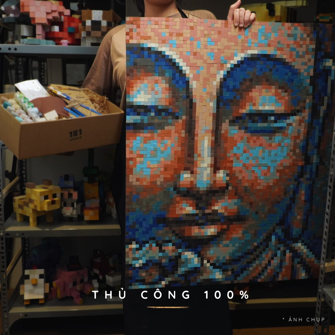 Tranh Pixel Gỗ Chân Dung Phật khổ lớn 79x66 cm (Chill)