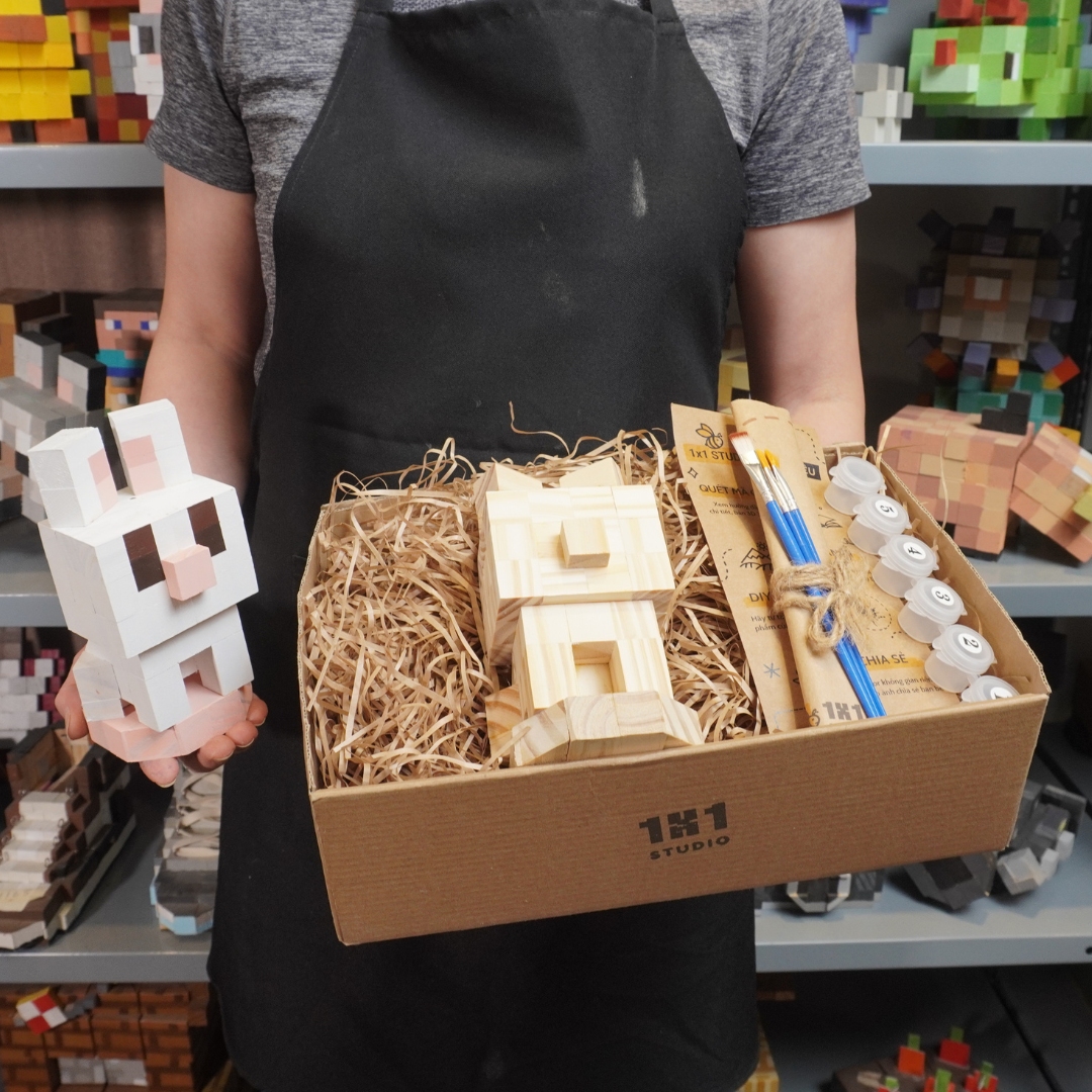 (DIY) Kit Tô Màu Mô Hình Minecraft Rabbit Thỏ (s)