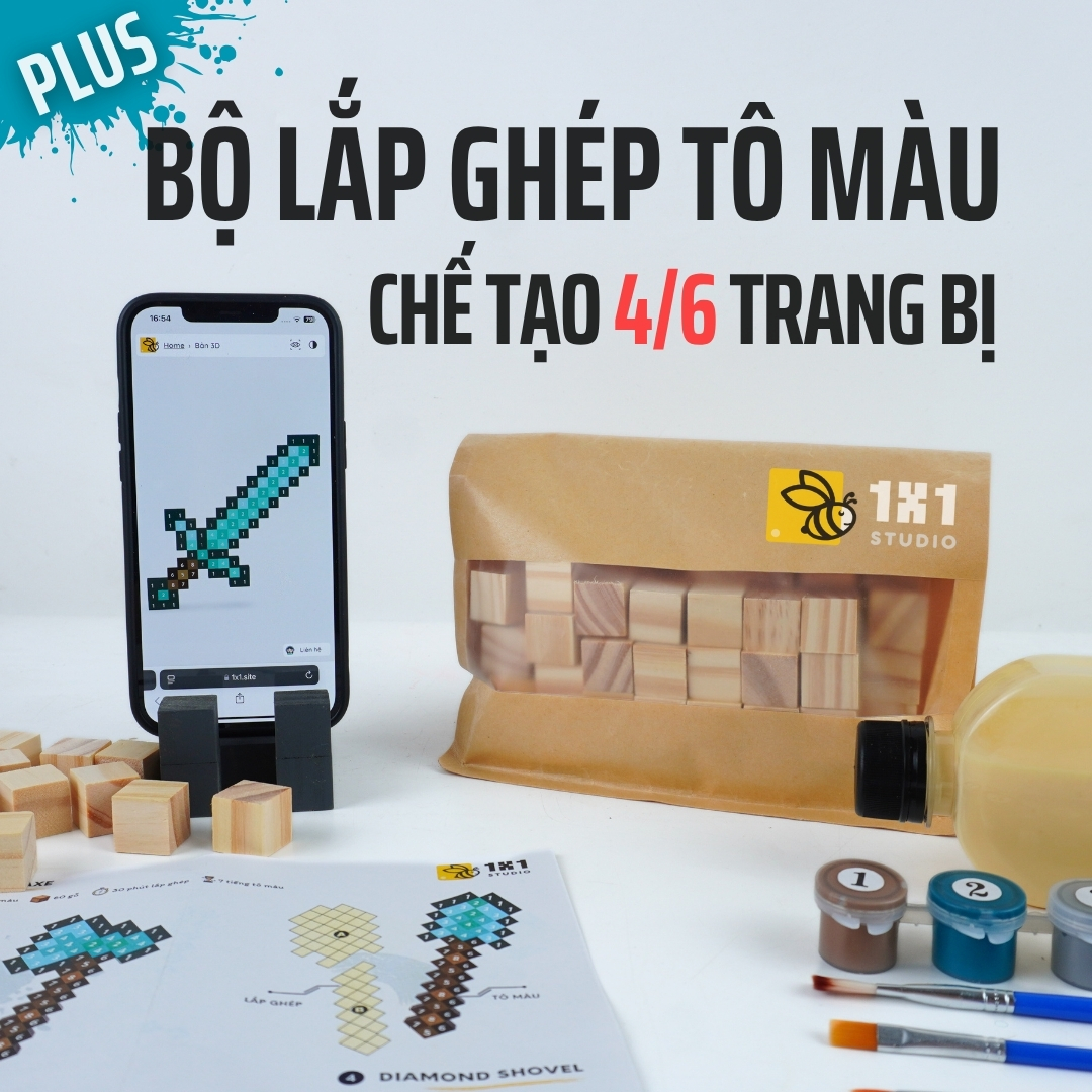 Bộ Lắp Ghép & Tô Màu Kim Cương Kiếm, Cuốc, Rìu, Xẻng *PLUS (STEAM)