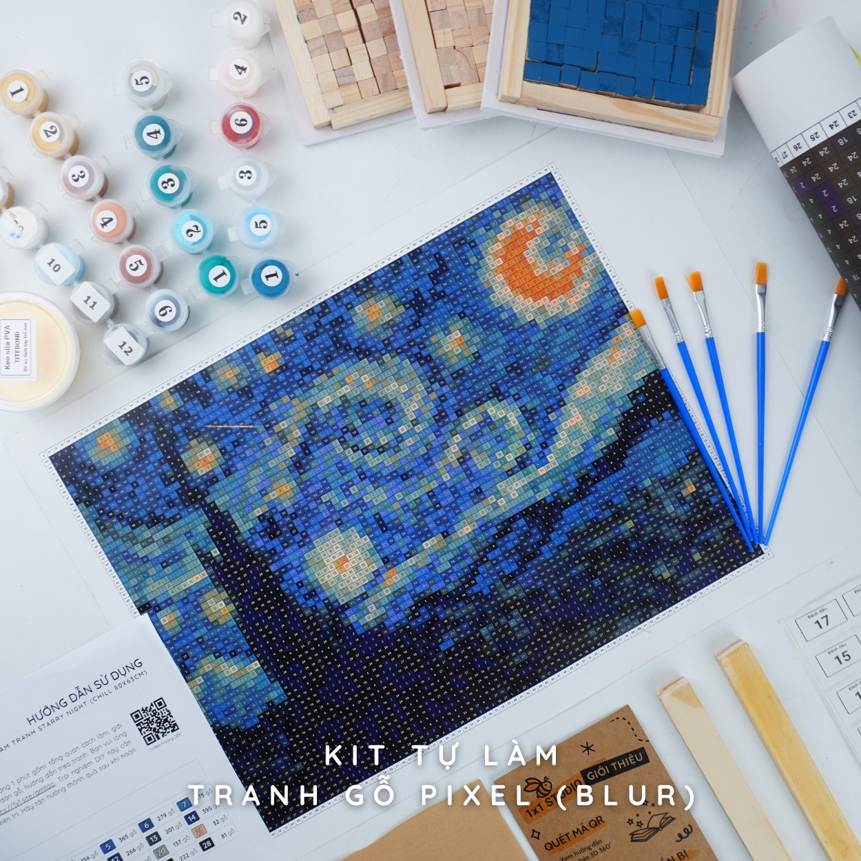 Kit Tự Làm Tranh Pixel Gỗ Starry Night 80x63 cm (Chill Khổ Lớn)