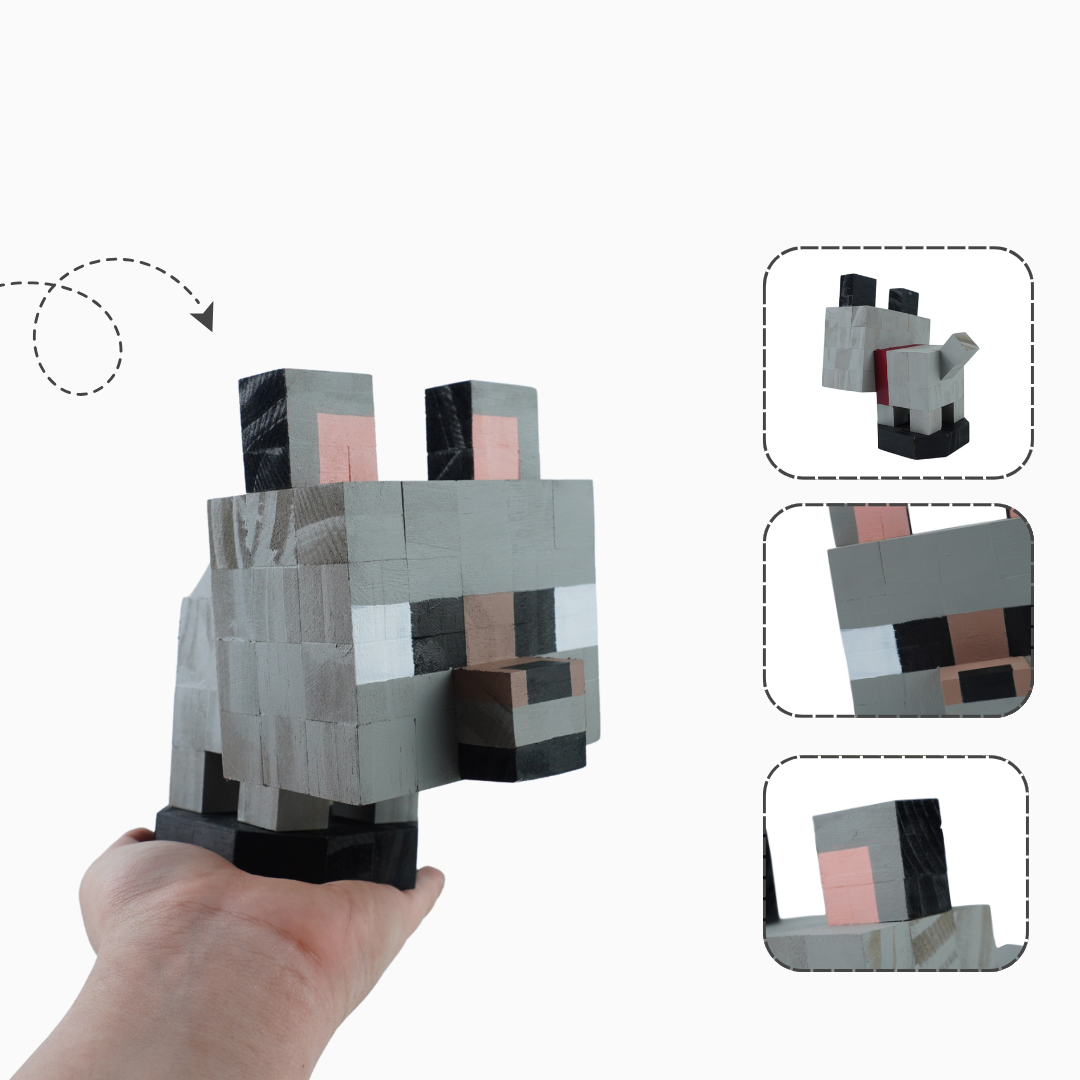Mô Hình Gỗ Minecraft Wolf (Chó Sói)