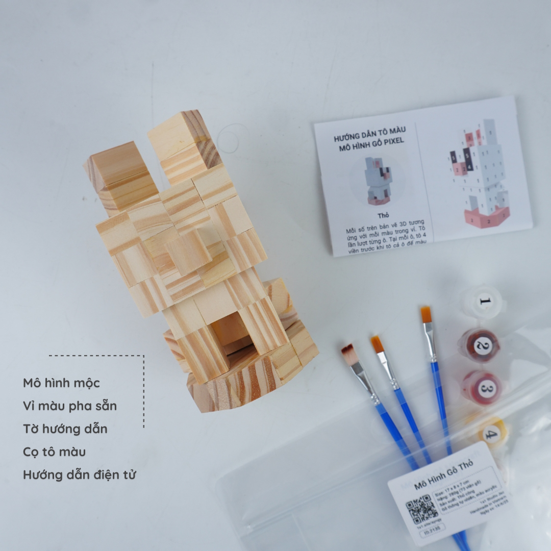 (DIY) Kit Tô Màu Mô Hình Minecraft Rabbit Thỏ (s)