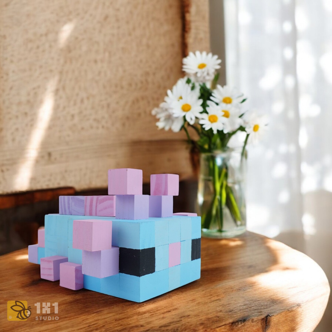 Mô Hình Gỗ Minecraft Axolotl Xanh size M (Bản Mới)