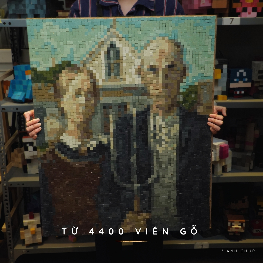 Tranh Pixel Gỗ American Gothic khổ lớn 90x60 cm (Chill)