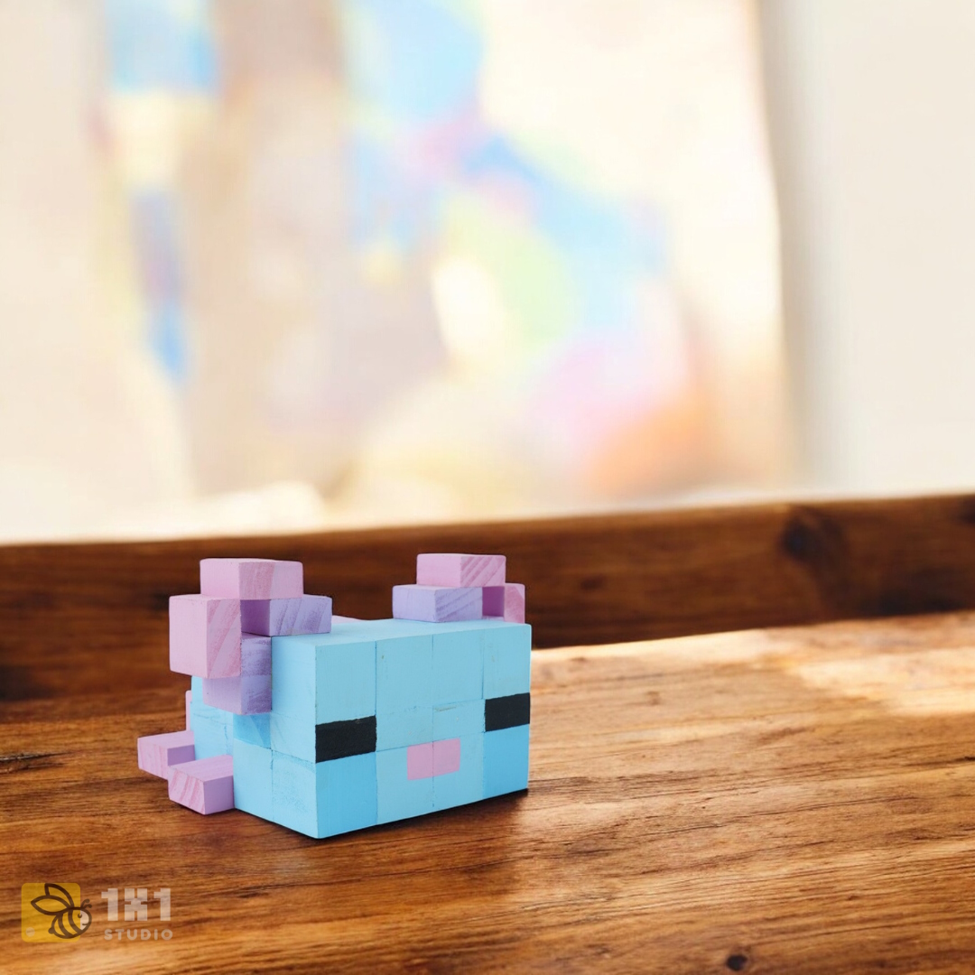 Mô Hình Gỗ Minecraft Axolotl Xanh (size s)
