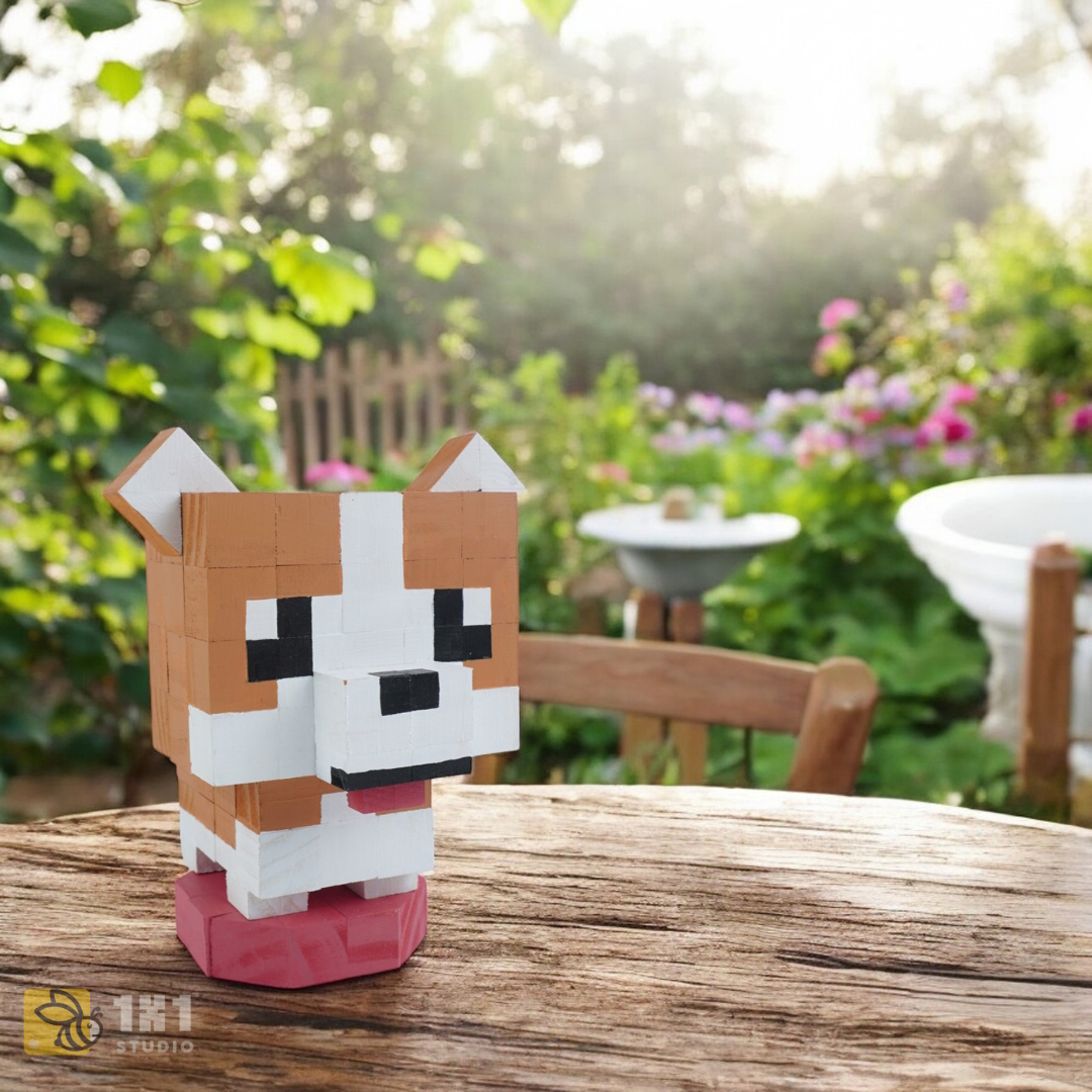 Mô Hình Gỗ Chó Corgi Nâu Nhạt (size s)