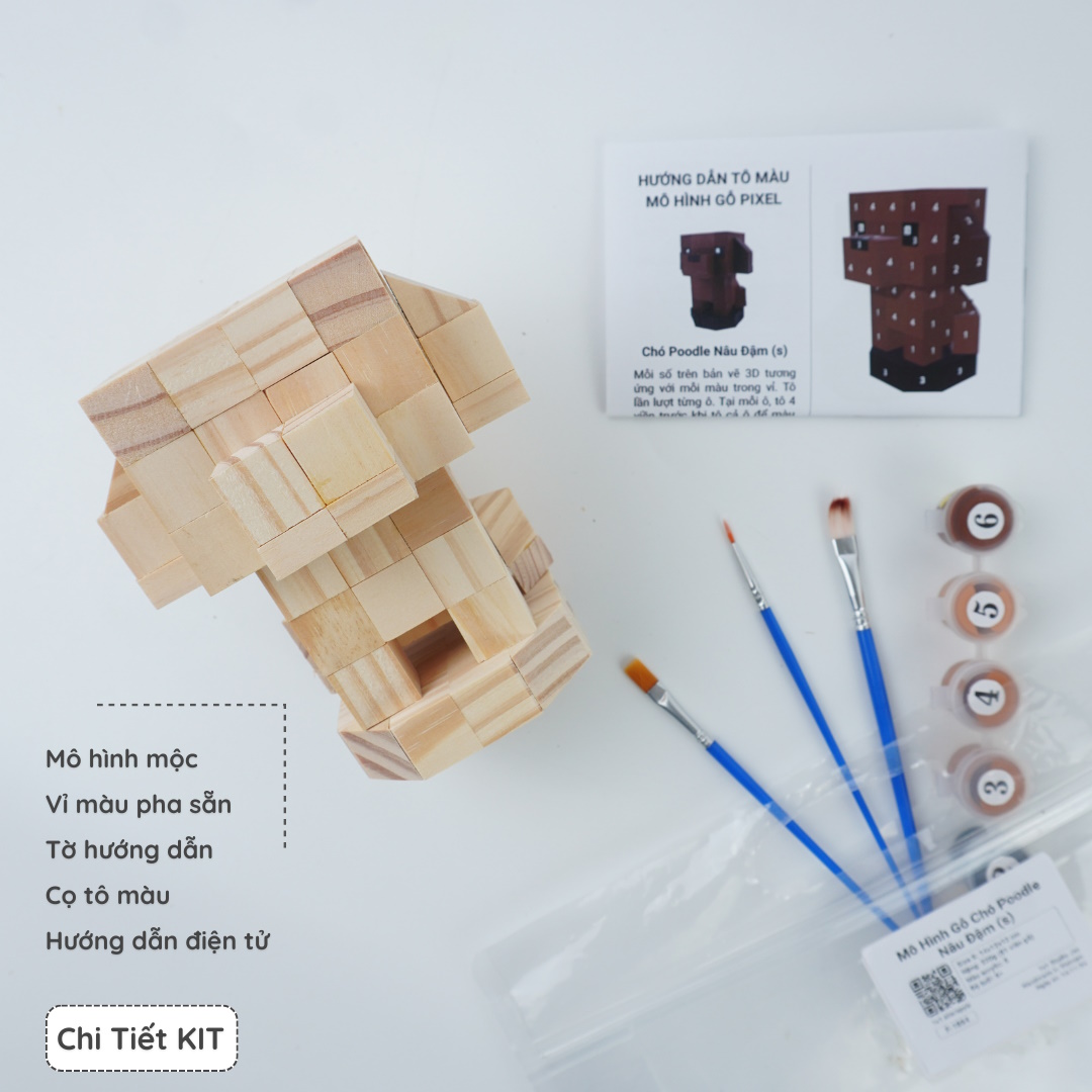 (DIY) Kit Tô Màu Chó Poodle Nâu Đậm