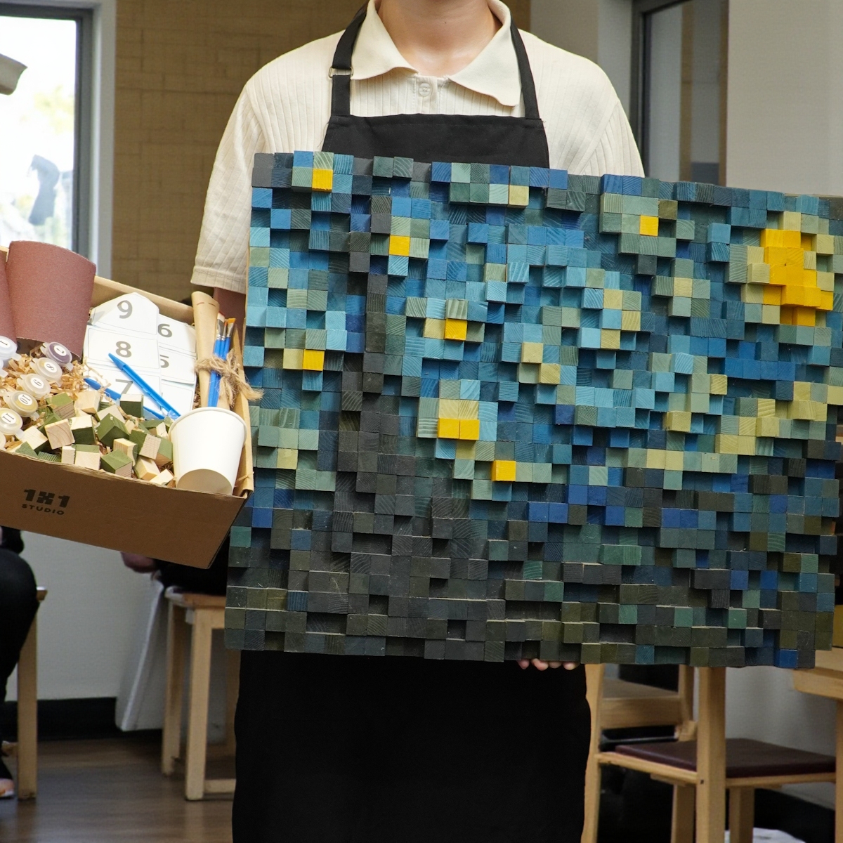 Kit Tự Làm Tranh Khảm Gỗ Mosaic Starry Night Đêm Đầy Sao (Van Gogh) Phong Cách Pixel