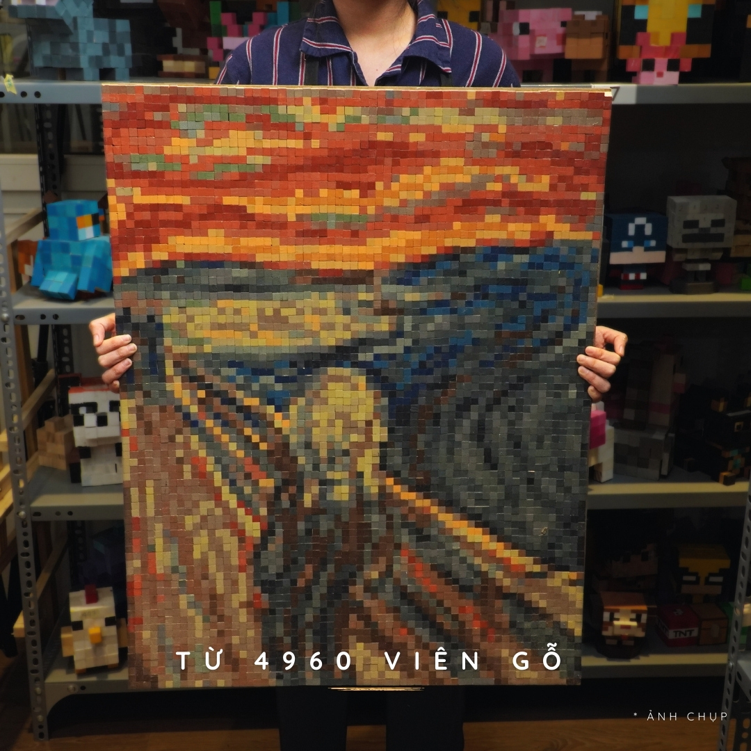 Tranh Pixel Gỗ The Scream khổ lớn 80x62 cm (Chill)