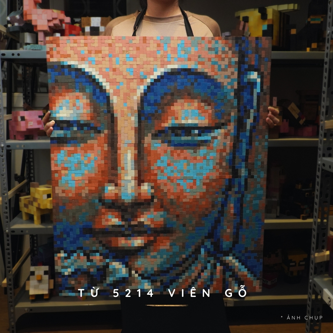 Tranh Pixel Gỗ Chân Dung Phật khổ lớn 79x66 cm (Chill)