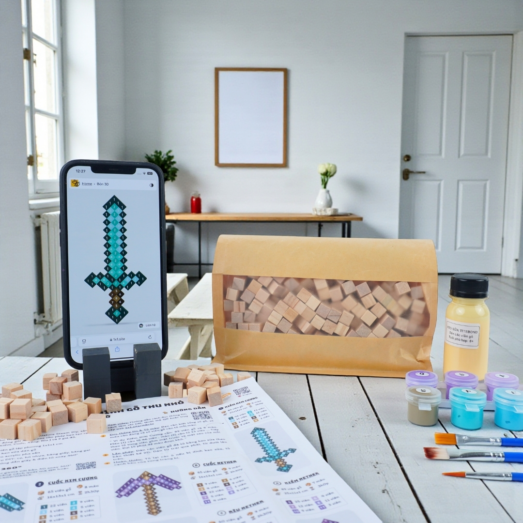 p1. Bộ Chế Tạo 4 Trang Bị Minecraft Thu Nhỏ (1cm)