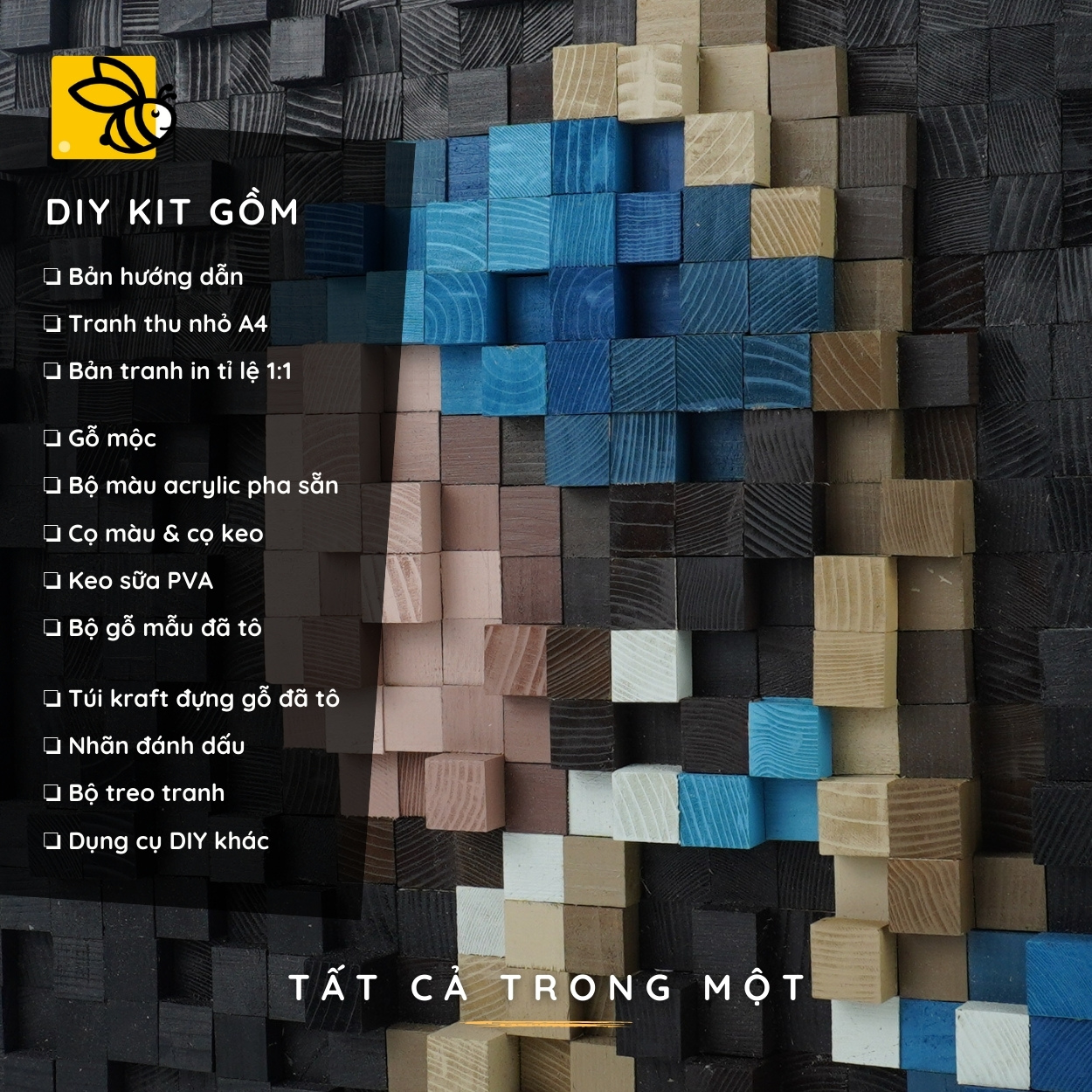 Kit Tự Làm Tranh Pixel Gỗ Girl with a Pearl Earring (Blur)
