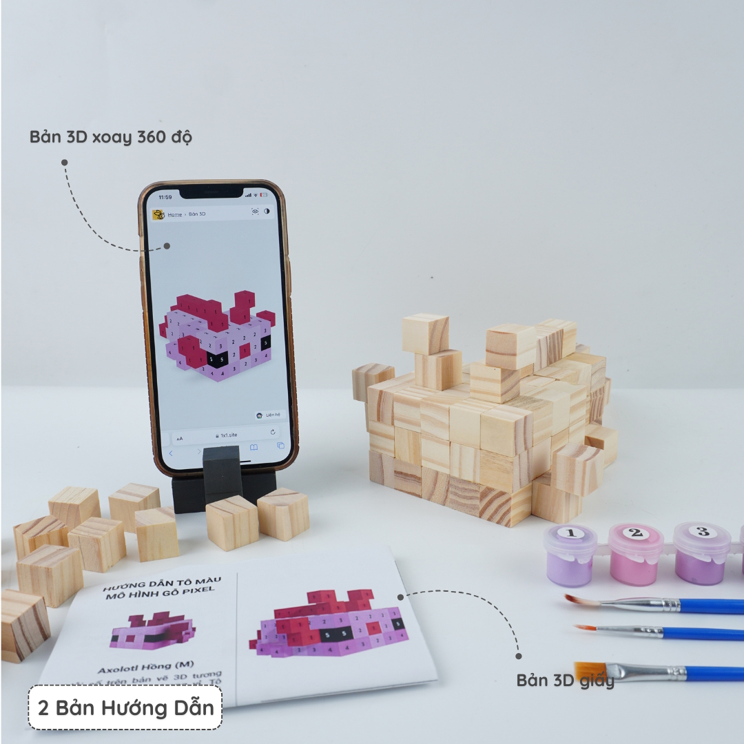 (DIY)  Kit Tô Màu Minecraft Axolotl size M (Bản Mới)