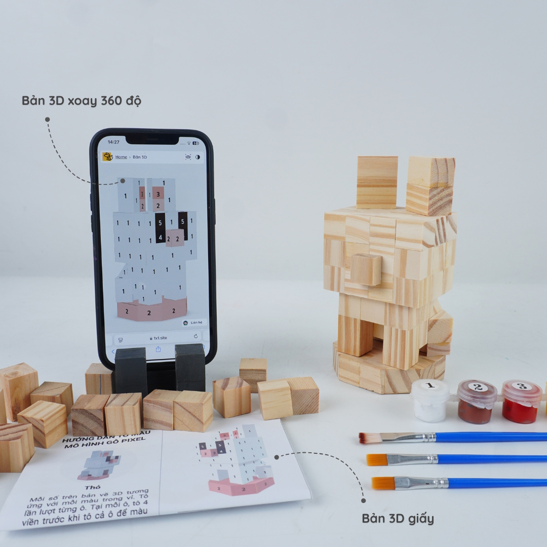 (DIY) Kit Tô Màu Mô Hình Minecraft Rabbit Thỏ (s)