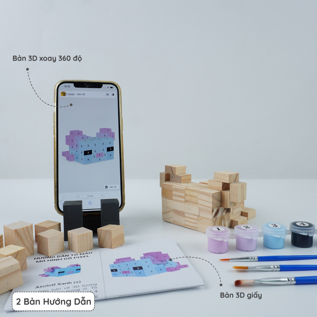 (DIY) Kit Tô Màu Minecraft Axolotl Xanh (size s)