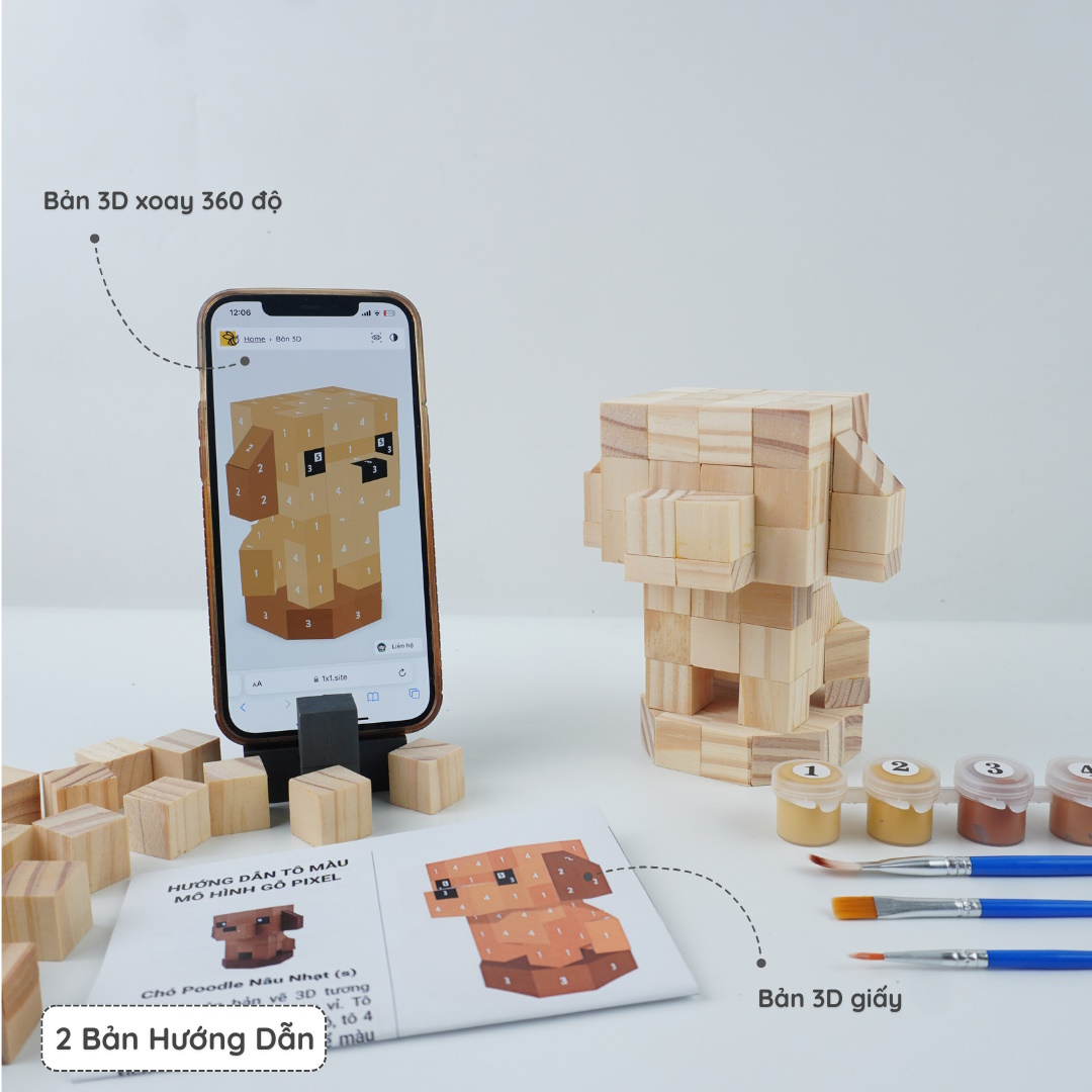 (DIY) Kit Tô Màu Chó Poodle Nâu Nhạt