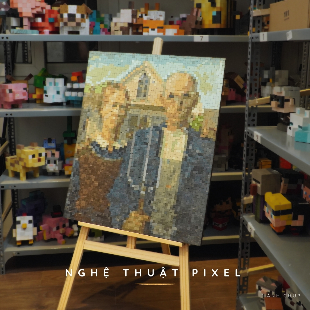 Tranh Pixel Gỗ American Gothic khổ lớn 90x60 cm (Chill)