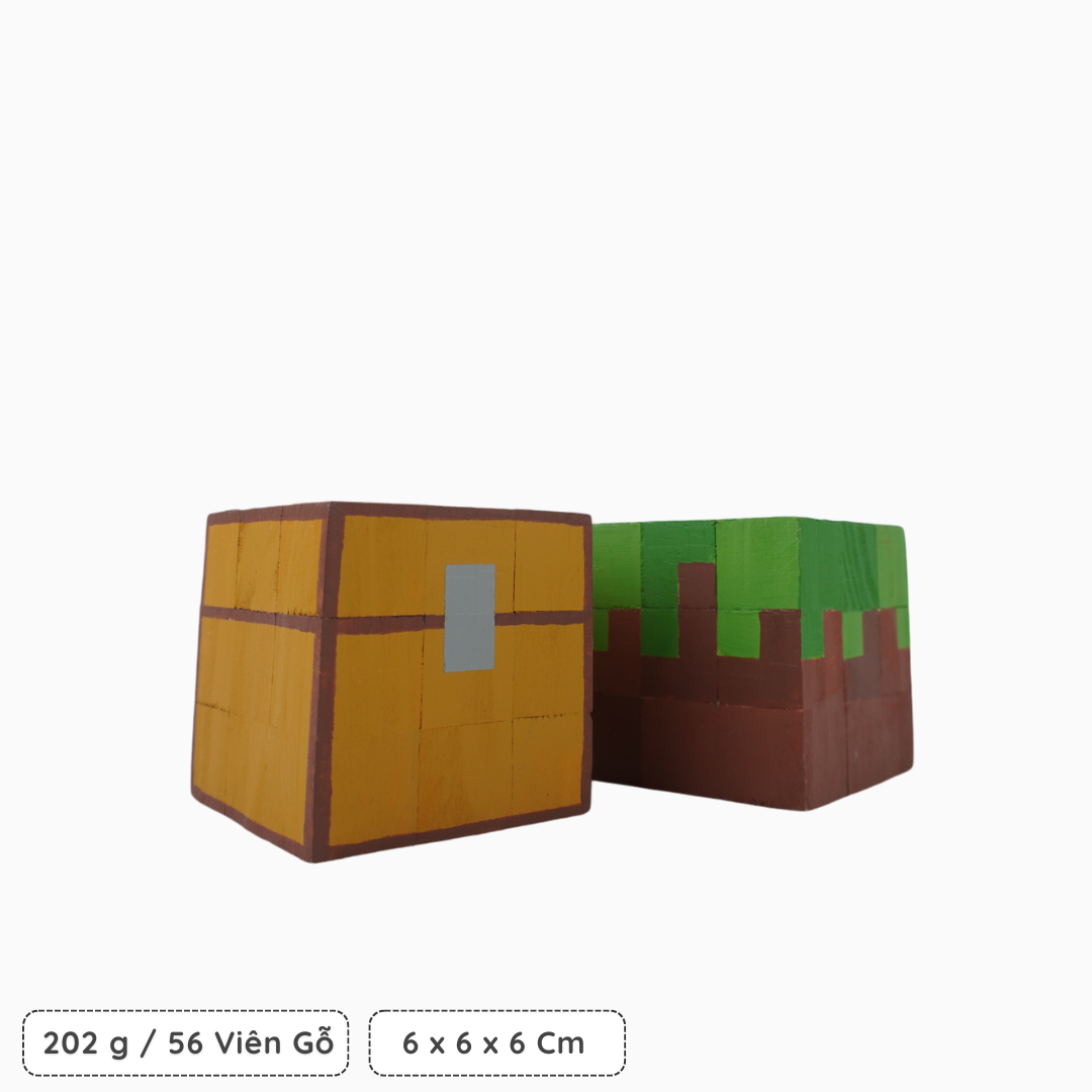 Mô Hình Gỗ Minecraft Chest & Grass Block