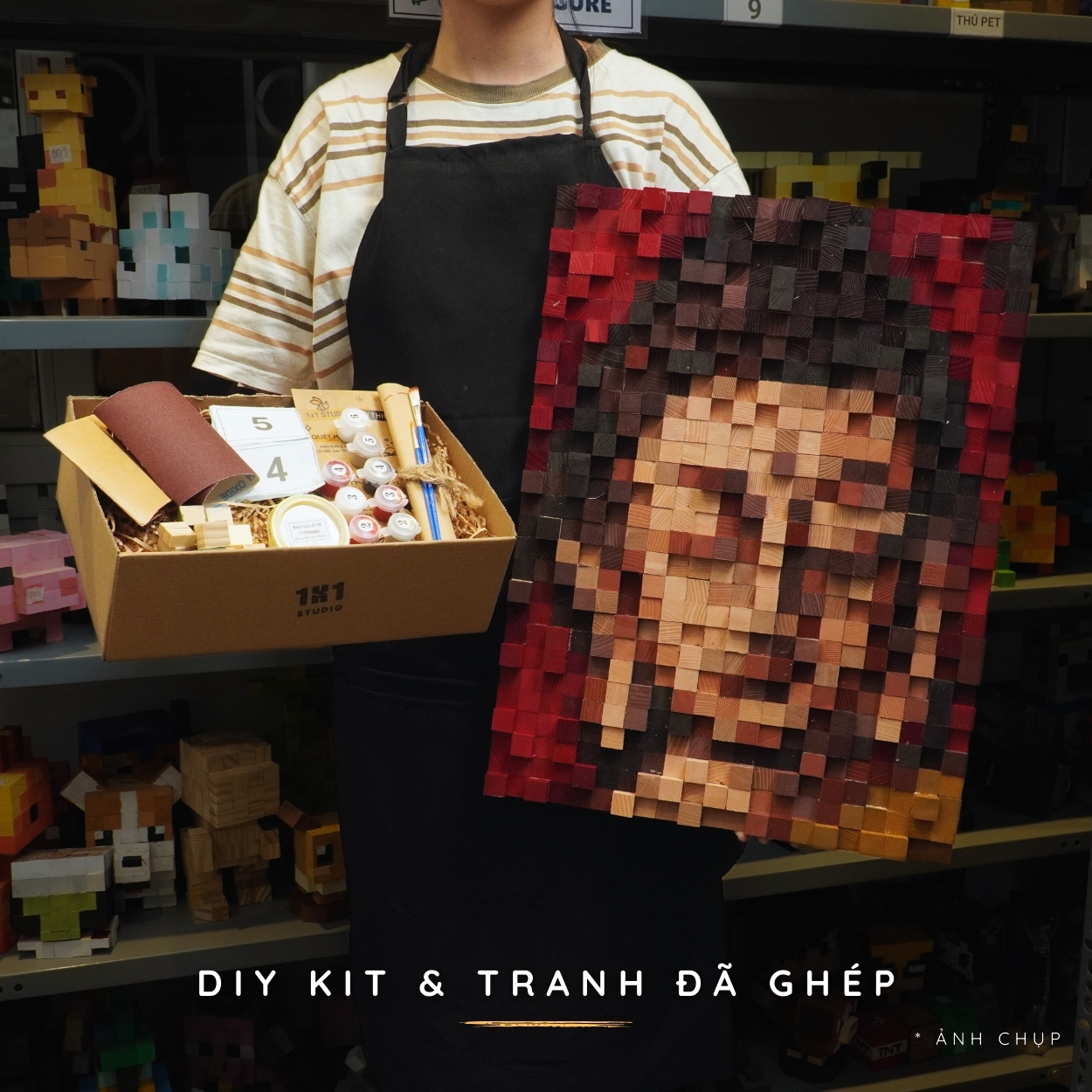 Kit Tự Làm Tranh Pixel Gỗ Chân Dung Phật mẫu 2 (Blur)
