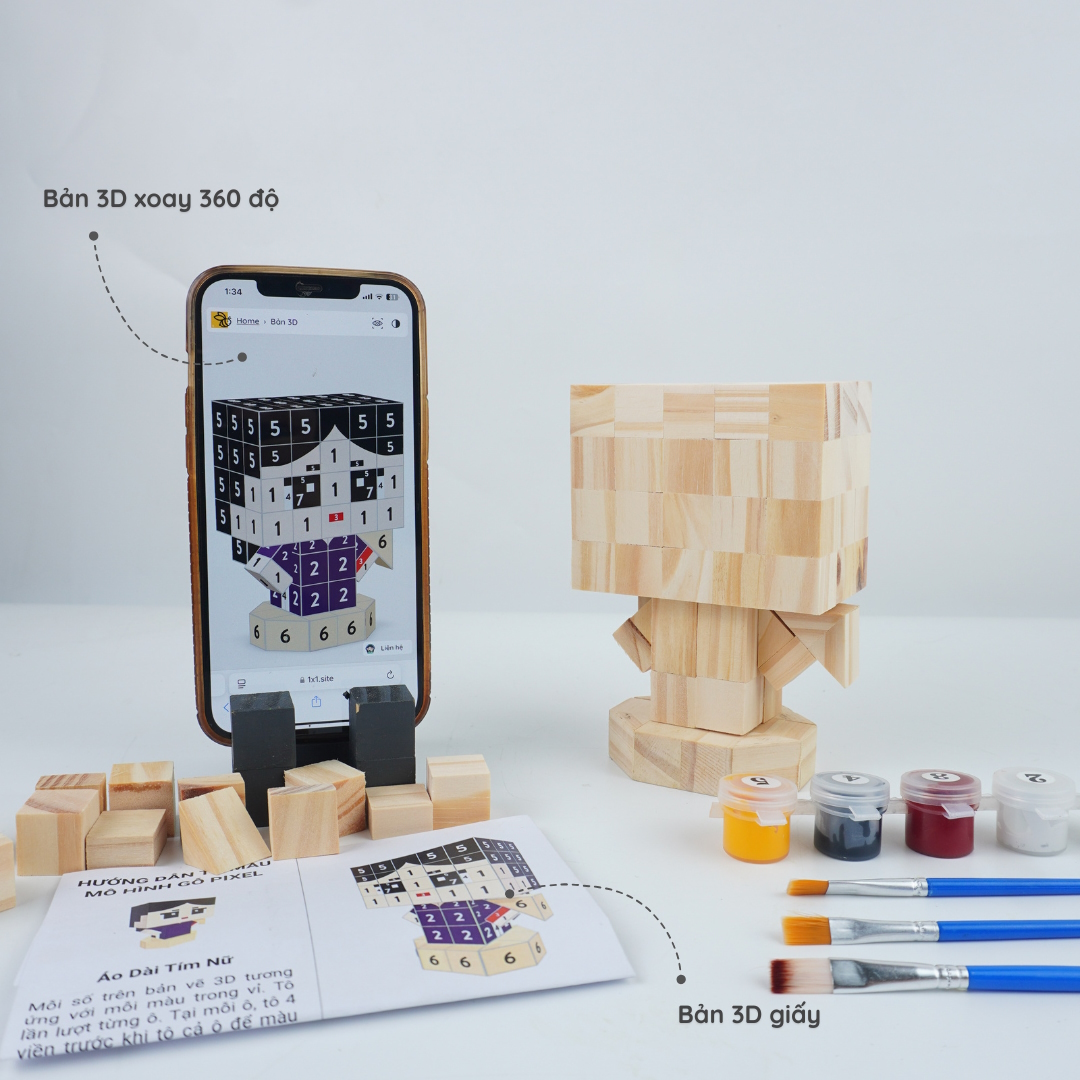 (DIY) Kit Tô Màu Mô Hình Thiếu Nữ Áo Dài Huế