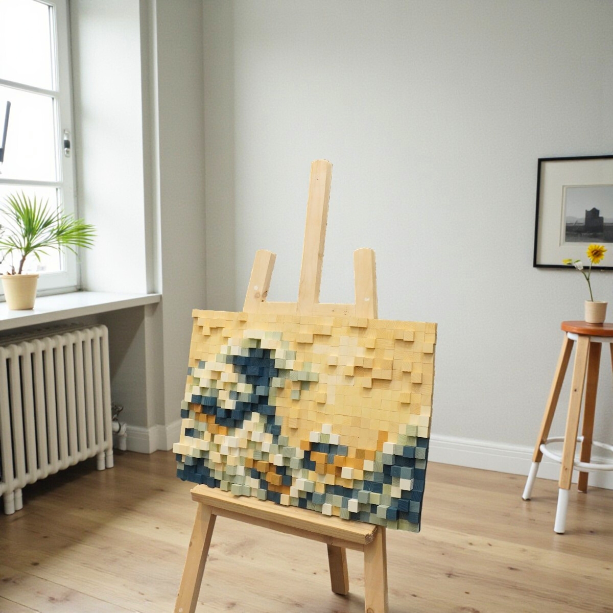 Kit Tự Làm Tranh Khảm Gỗ Mosaic The Great Wave Off Kanagawa (Sóng Lừng Ngoài Khơi) - Phong Cách Pixel Art