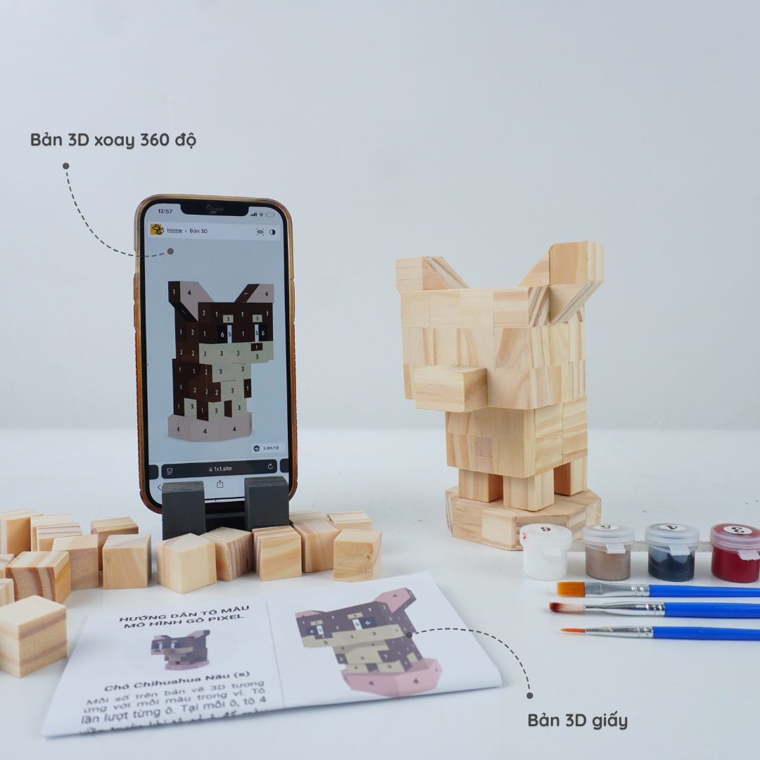 (DIY) Kit Tô Màu Mô Hình Chó Chihuahua Nâu (s)