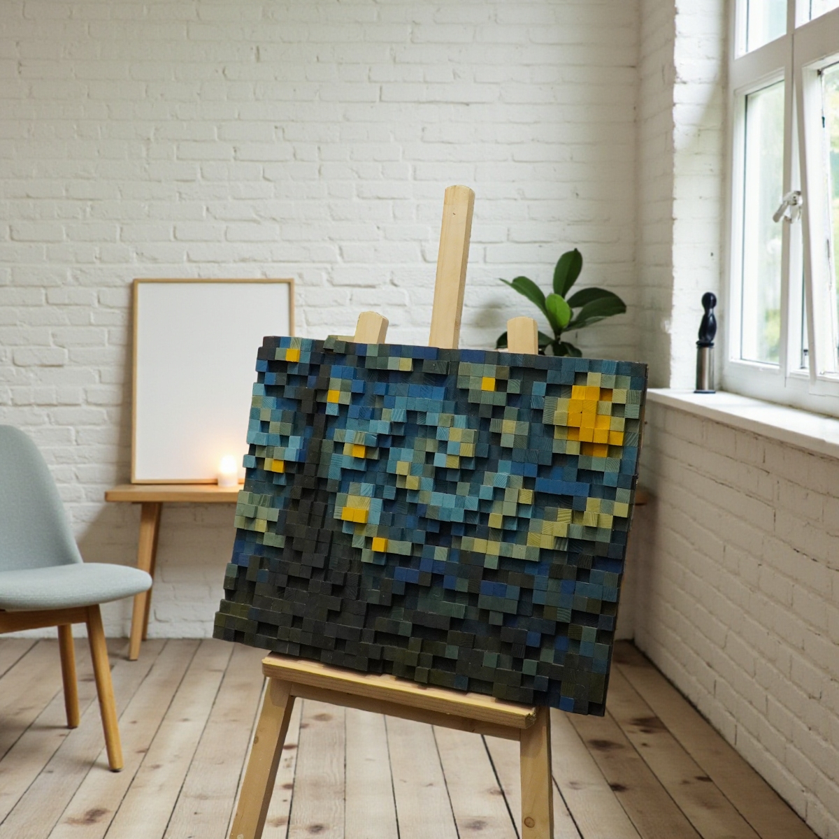 Kit Tự Làm Tranh Khảm Gỗ Mosaic Starry Night Đêm Đầy Sao (Van Gogh) Phong Cách Pixel