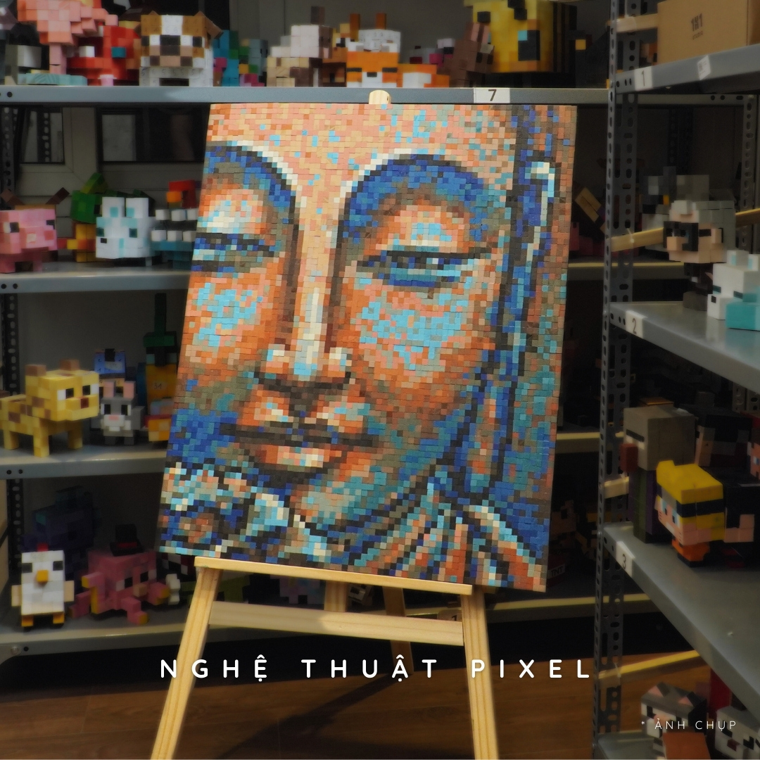 Tranh Pixel Gỗ Chân Dung Phật khổ lớn 79x66 cm (Chill)