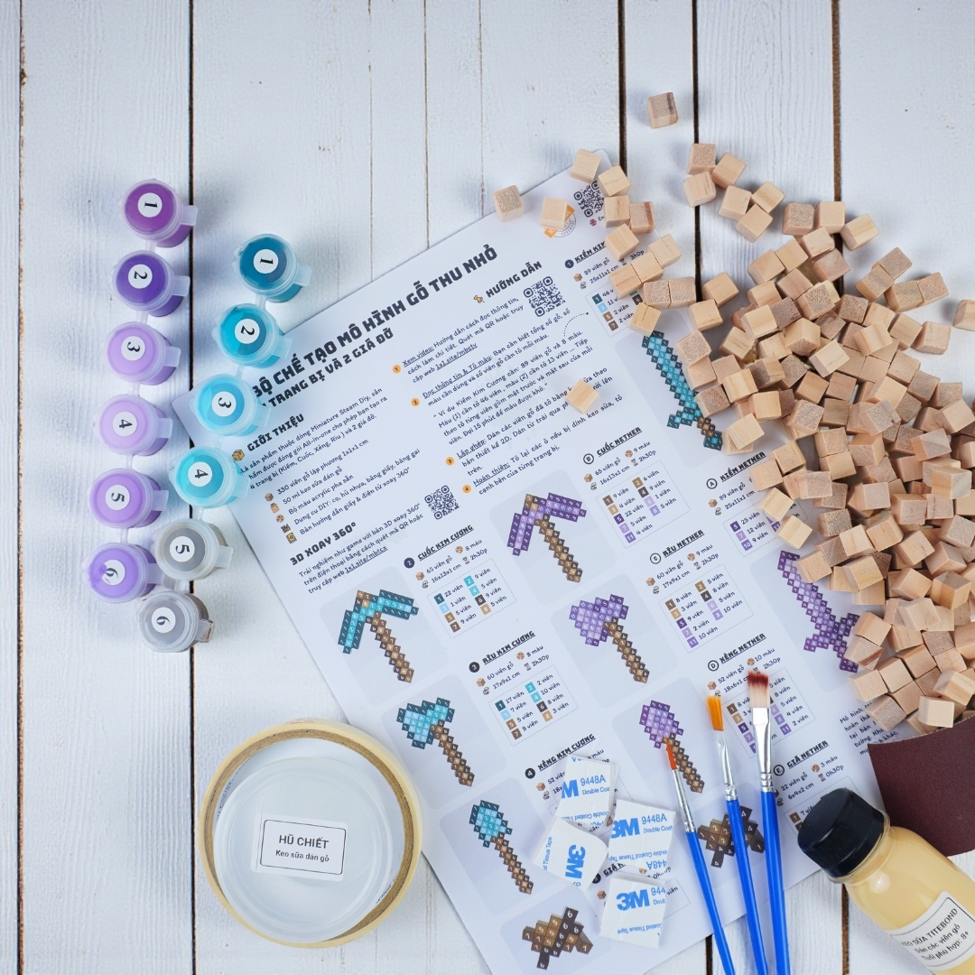 p1. Bộ Chế Tạo 4 Trang Bị Minecraft Thu Nhỏ (1cm)