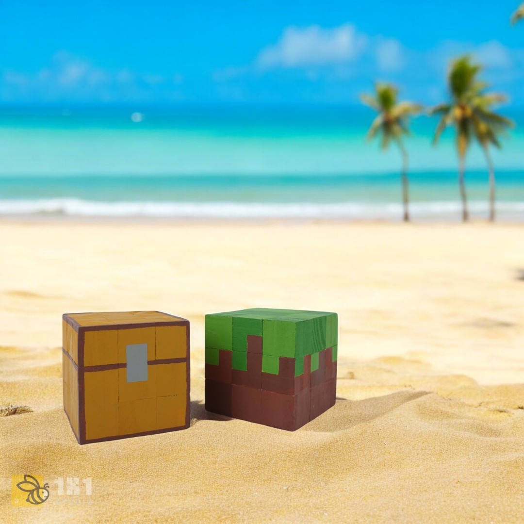 Mô Hình Gỗ Minecraft Chest & Grass Block