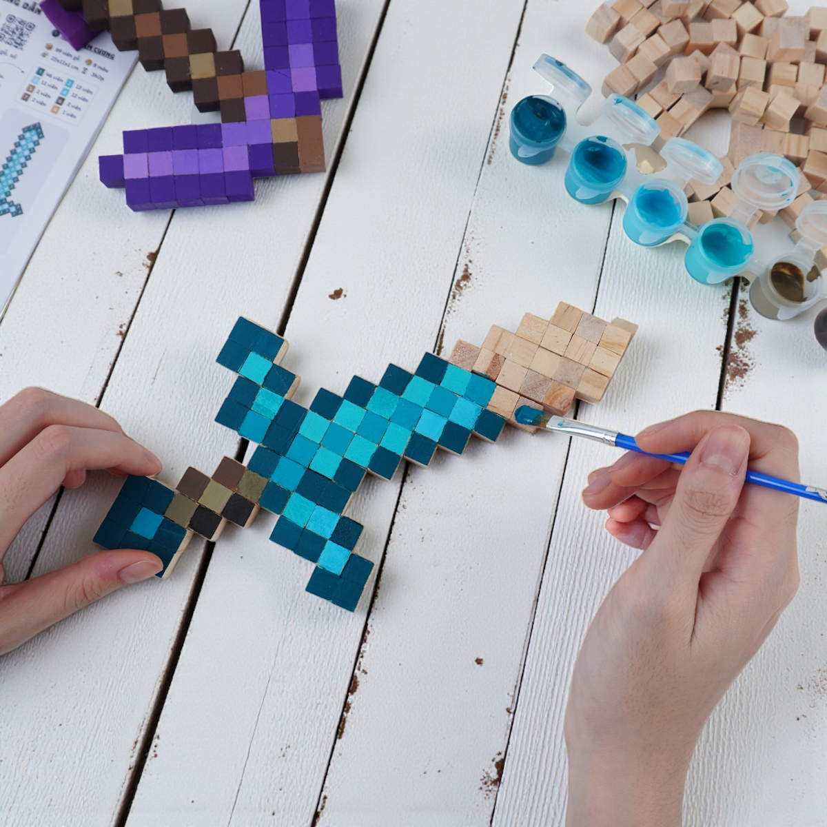 p1. Bộ Chế Tạo 4 Trang Bị Minecraft Thu Nhỏ (1cm)