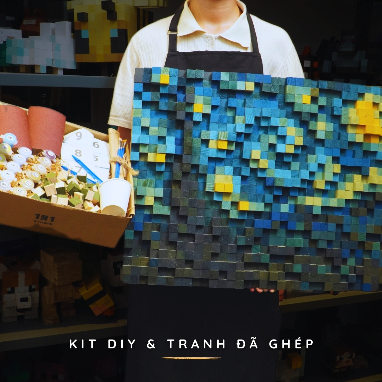 Kit Tự Làm Tranh Pixel Gỗ Starry Night (Blur)