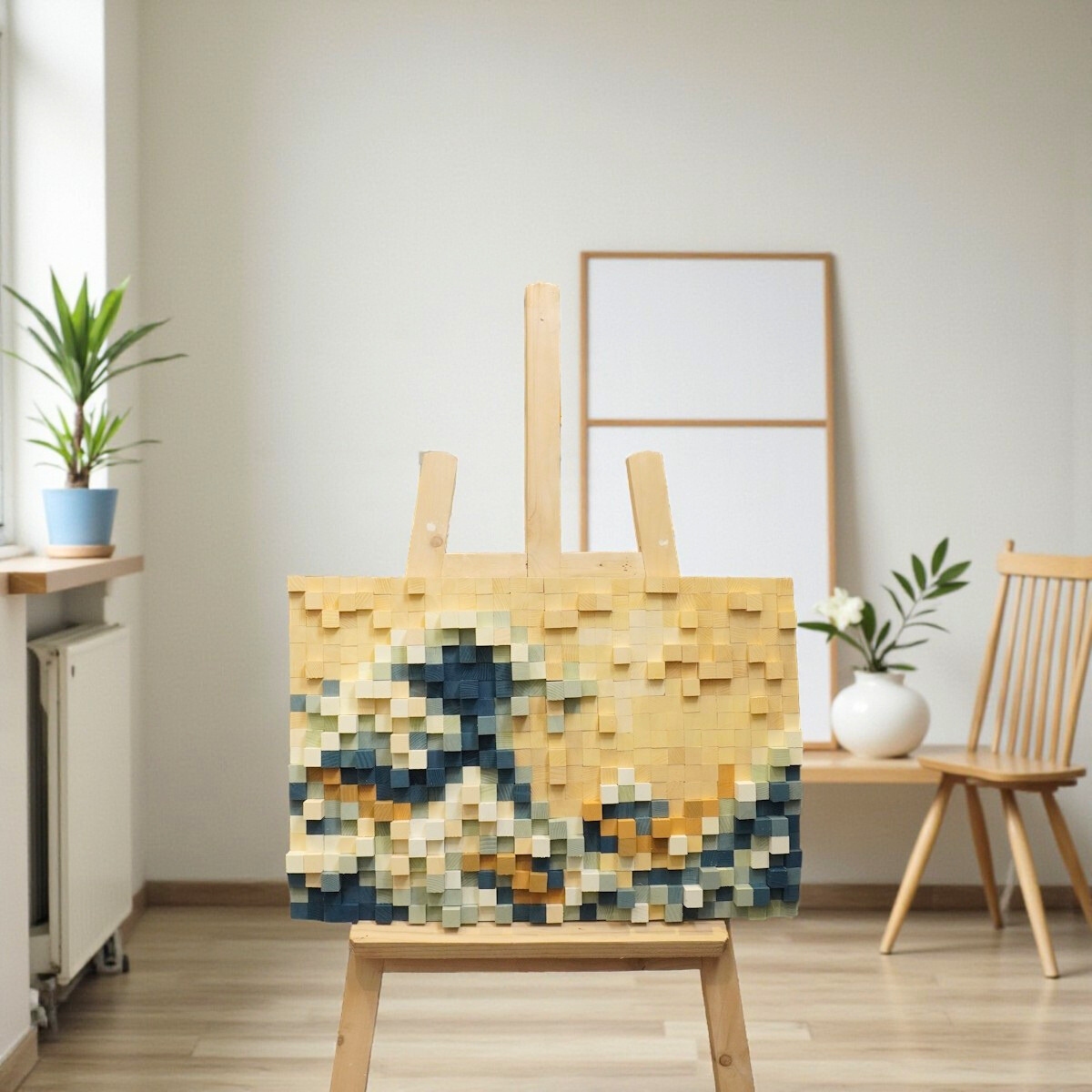 Kit Tự Làm Tranh Khảm Gỗ Mosaic The Great Wave Off Kanagawa (Sóng Lừng Ngoài Khơi) - Phong Cách Pixel Art