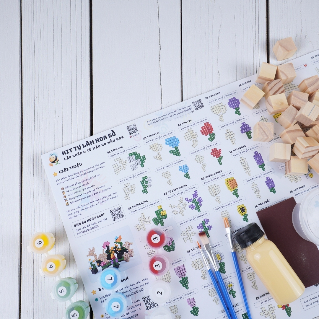 p5. KIT Tự Làm 6 Mô Hình Hoa Gỗ 2cm (40 Mẫu)