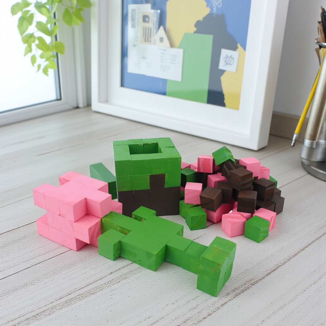 p1. Bộ Lắp Ghép Minecraft Khối Cỏ & Hoa Tulip