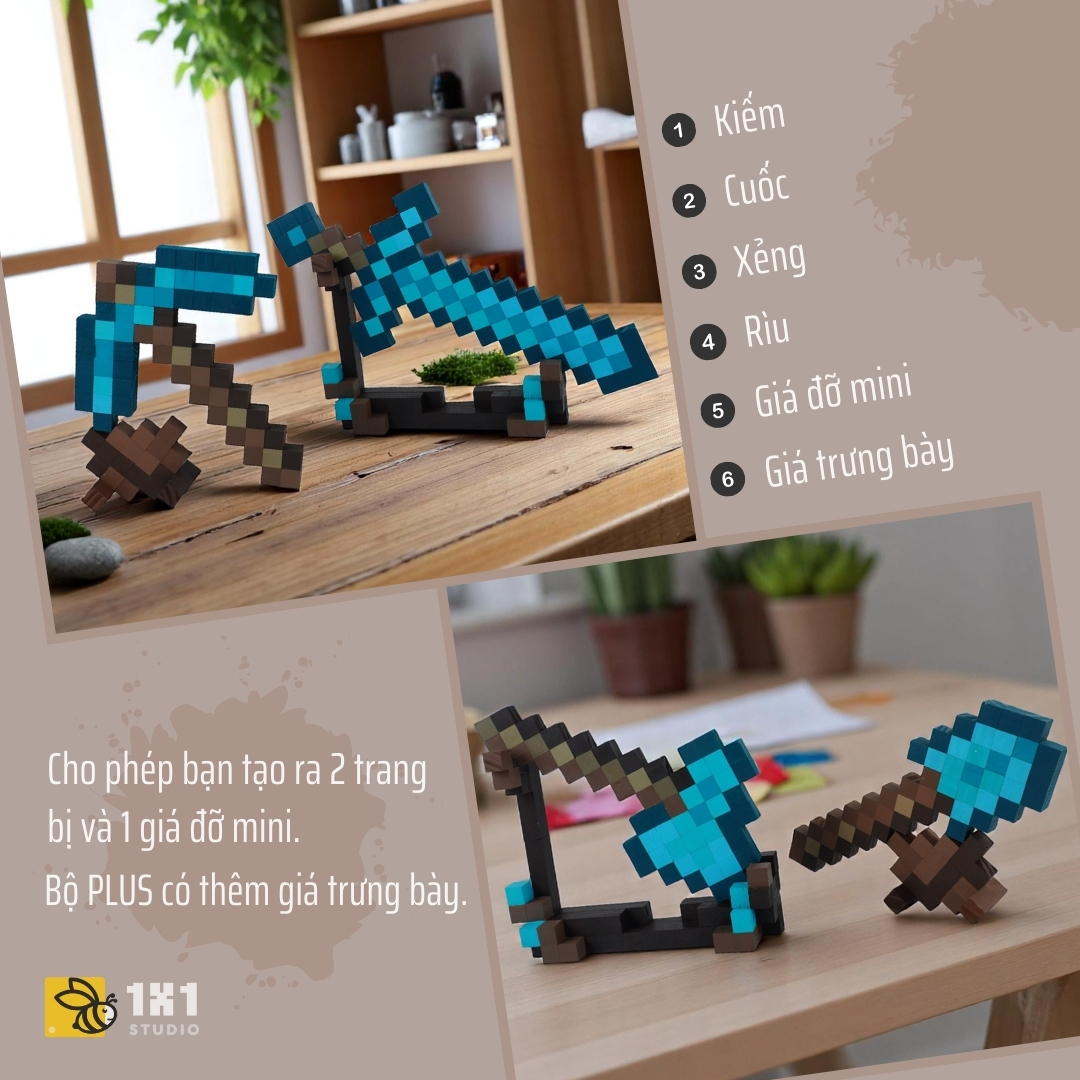 Bộ Lắp Ghép & Tô Màu Nether Kiếm, Cuốc, Rìu, Xẻng (STEAM)