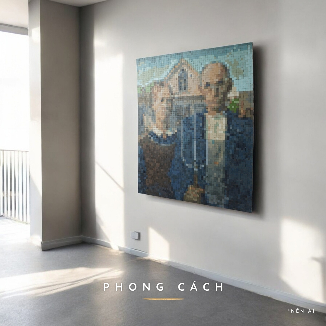 Tranh Pixel Gỗ American Gothic khổ lớn 90x60 cm (Chill)
