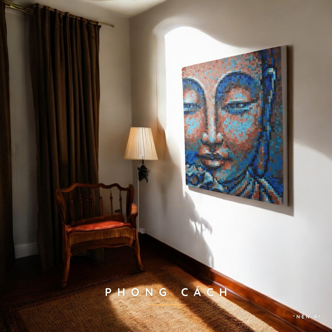 Tranh Pixel Gỗ Chân Dung Phật khổ lớn 79x66 cm (Chill)